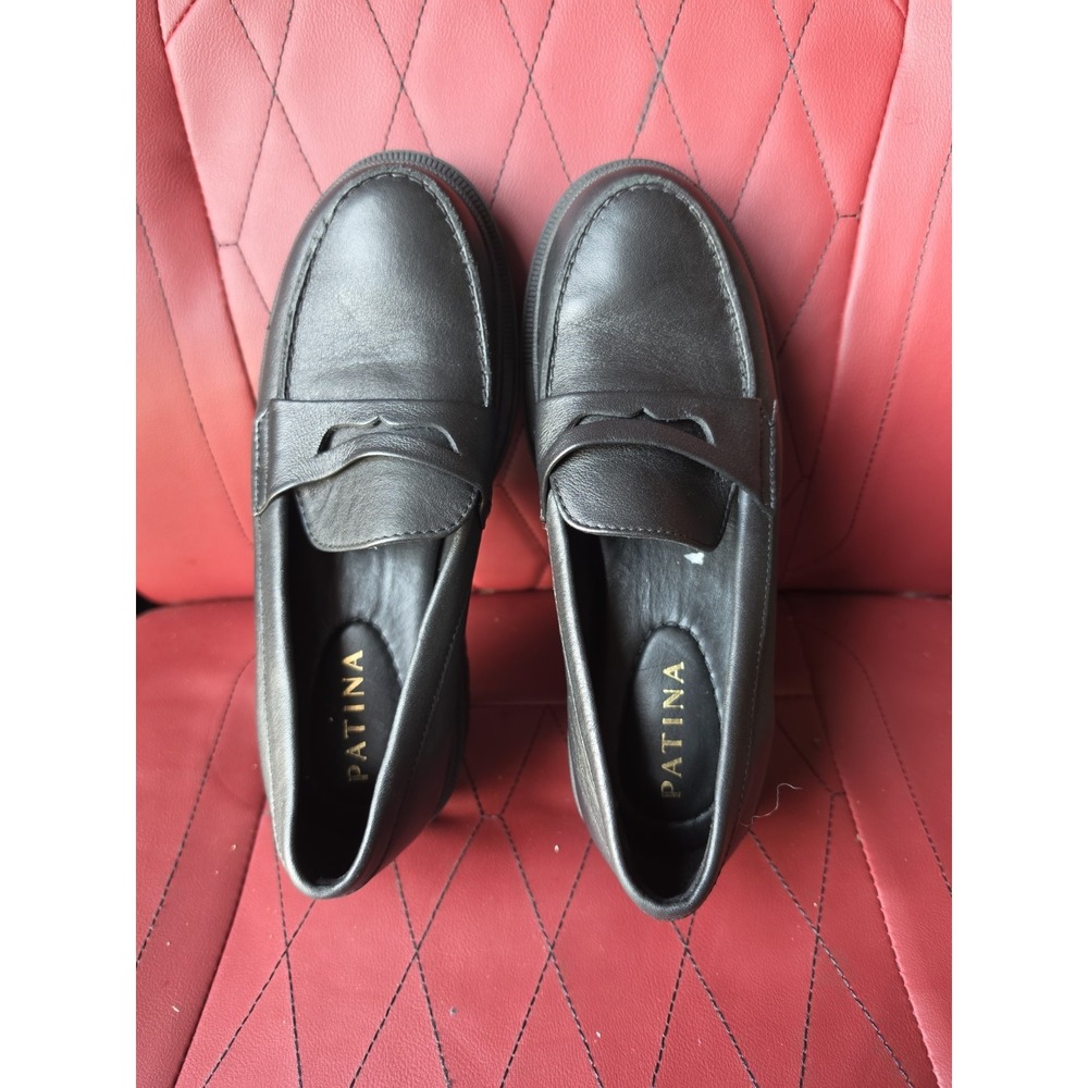Patina Womens Black Leather Loafers With Chunky Sole Size US 6